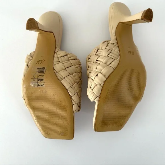 H&M Premium Beige Woven Leather Square Toe Mules Heels 41 - Picture 5 of 11
